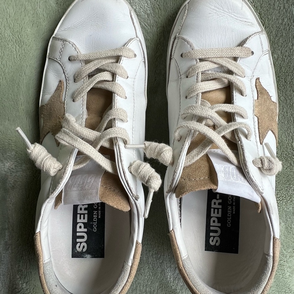 Golden Goose Super-Star White and Tan Leather Women's Sneakers Size 38